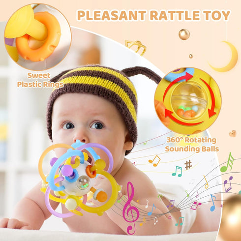 Orzbow Baby Montessori Sensory Teething Toys, Infant Teethers Relief Chew Toys, BPA Free, Yellow, 3-6-12-18 Months