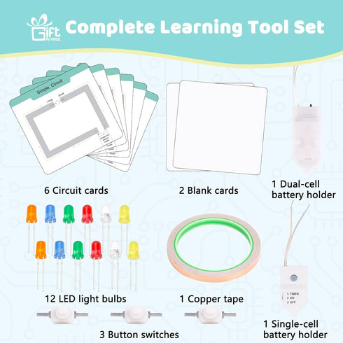 8-12 GiftAmaz Paper Circuits Kit for Kids, STEM Electric Circuit Kit, Child-Friendly Paper Circuit Board, Led Light