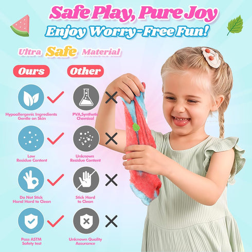 2 Pack Cloud Slime Kit with Red Watermelon and Mint Charms, Scented DIY Slime Supplies for Kids