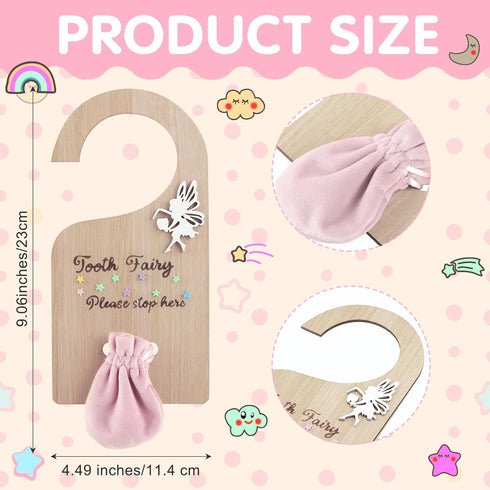Qunclay Tooth Fairy Tooth Holder Door Hanger Bag Baby Teeth Keepsake Container for Lost Teeth Kids Boys Girl Milk