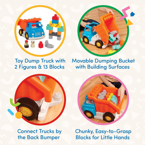 Battat Large Building Blocks Set, 80 Colorful Pieces with 8 Wheel Bricks and Zippered Storage Bag, 12 Months +