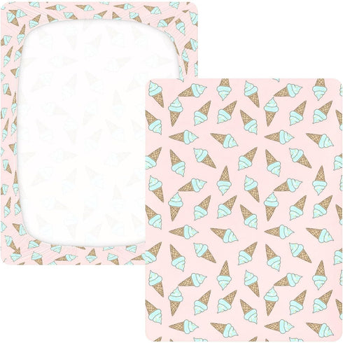 Jynexis 52x28 Ice Cream Pink Print Baby Crib Sheets, Cotton Fitted Crib Sheet, Soft Breathable, Fits Standard Toddler