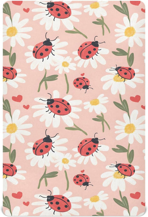 KJIZMO Ladybugs and Daisies Fitted Crib Sheets Soft Crib Sheet Fits Standard Crib
