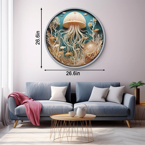 Ocean Jellyfish Puzzles for Adults, 1000 Piece Deep Blue Sea Fish Jigsaw Puzzle, Round Jellyfish Art