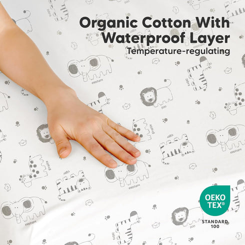 2 Pack 38x26 Pack Pack and Play Sheets, Waterproof Mini Crib Sheets Fitted - Organic Cotton N Play Sheets for Graco