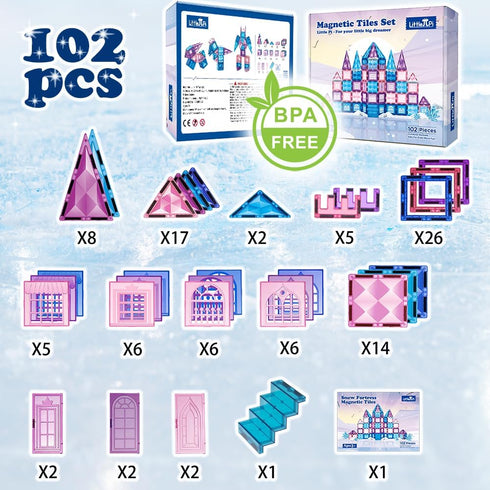 102pcs Frozen 3D 4 3 5 6 7 8 Little Pi Princess Castle Magnetic Tiles Building Blocks - Diamond Blocks, STEM