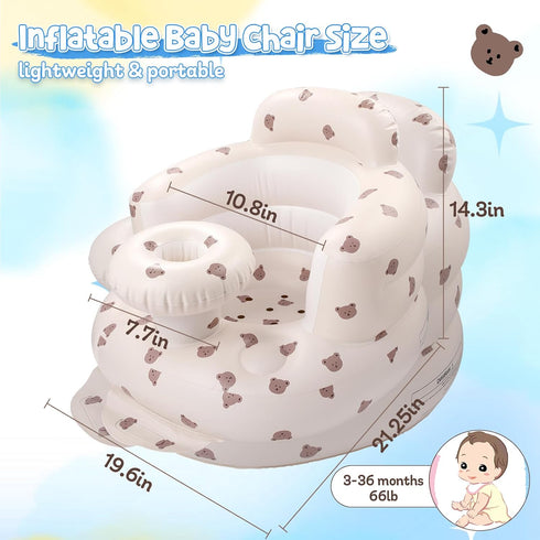 3-36 Arscniek Inflatable Baby Seat Built in Air Pump, Blow Up Baby Chair with Back Support and Tray, Sit Me Up Floor
