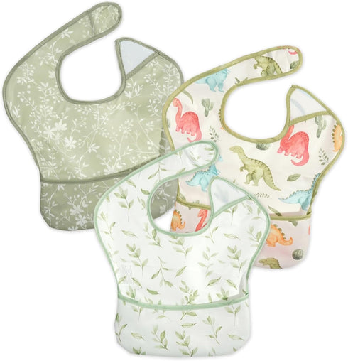 CoolaPeach 3-Pack Waterproof Baby Bibs for Eating - Lightweight Feeding Bibs, Mess Proof,