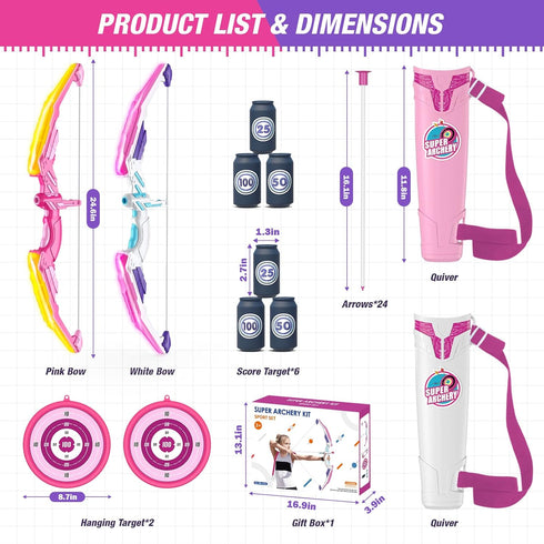 2 Pack Bow and Arrow for Kids, LED Light Up Archery Set with 24 Suction Cup Arrows and 2 Quivers for Indoor Outdoor