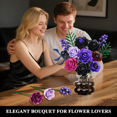 Set 14 546PCS HOGOKIDS Flowers Bouquet Building - Mother's Day Purple Roses Botanical Collection Building Block
