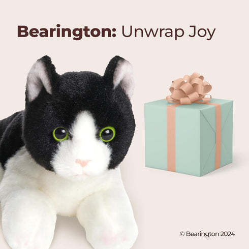 8" Bearington Lil Domino Tuxedo Cat Plush - Realistic Black and White Stuffed Animal with Soft Fur and Lifelike Details