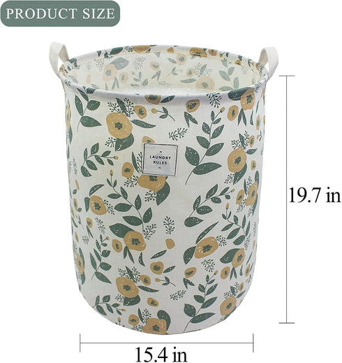 Mziart Large Floral Printing Collapsible Laundry Basket, Waterproof Canvas Storage Bin for Baby Girls Kids Toys Clothes