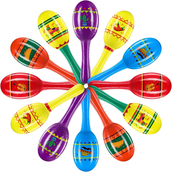Hungdao Wooden Maracas for Boys and Girls, 12 Pcs Mini Noisemakers for Cinco De Mayo Fiesta Party Favors Supplies