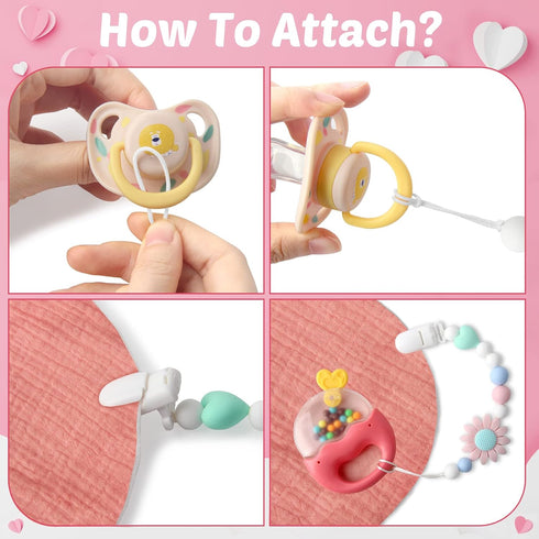 LSTRAGY 4 Pack Silicone Pacifier Clip, Pacifier Holder for Boys and Girls, Adorable Sunflower Pacifier Clips Fits