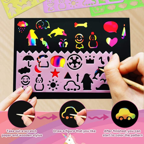 Rainbow Scratch Paper Art for Kids: 60PCS Magic Arts Crafts Gifts for Girls Boys Ages 4-9, Birthday Family Activities