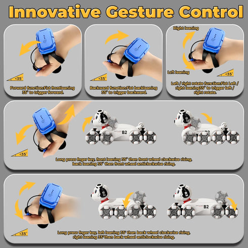 6-8, 8WD 8-12 BLF FUN Remote Control Robot Dog Toys Gesture Sensing Rc Stunt Car with Light and Music, Robot Pet Dog