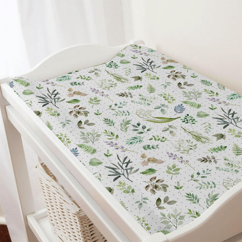 Watercolor Green Leaves Boho Changing Pad Covers, Greenery Floral Diaper Sheets for Boy Girl, Soft 32''x16''