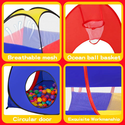 3 in 1 Kids Play Tent with Baby Ball Pit and Play Tunnel, Indoor Outdoor Playhouse for Toddlers, Best Birthday Gifts