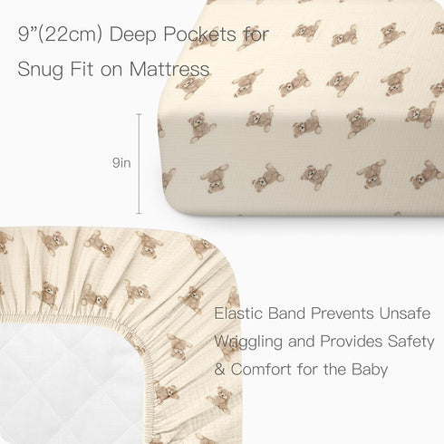 100% 52x28 Inches 28x52 Inches Organic Cotton Muslin Crib Sheets Fitted Crib Mattress Sheet for Baby Girls & Boys, Soft