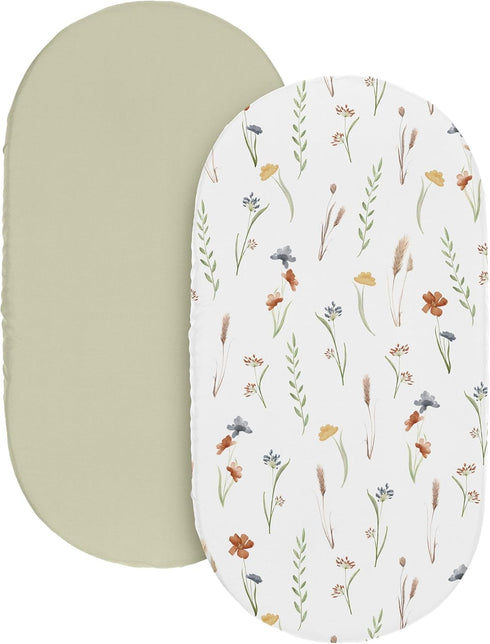 Set 2p Sweet Jojo Designs Boho Floral Garden Flower Girl Baby Bassinet Sheets Fitted Sheet Infant Newborn Nursery Oval