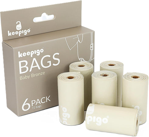 keepigo Compostable Disposable Diaper Bags Refills | 6 Rolls, 72 Leak-Proof, XL Biodegradable