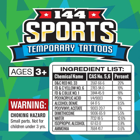 ArtCreativity Sports Individual Pre-Cut Temporary Tattoos for Kids, Pack of 144 Non-Toxic Sport Tattoos (2 Inch)