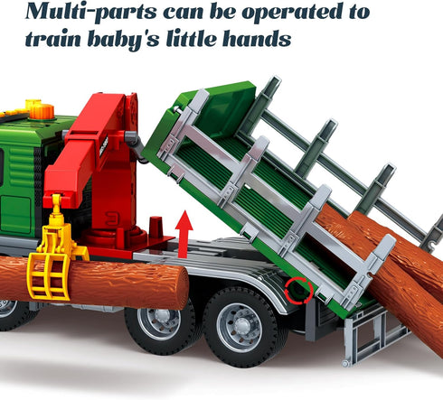 15 Inch 6 3-7 Friction Powered Timber Truck Toy with Loading Crane, Wooden Logs & Lights/Sounds - Play Vehicle Gift