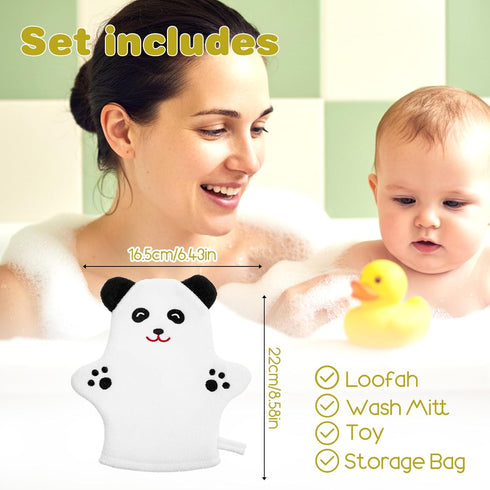 FNANJWQ 2 PCS Baby Bath Mitt Washcloths Gloves Panda Chicken Toddler Soft Washcloths for Kids Designed in Cute Animal