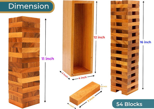 BSIRI Wooden Tumbling Tower Family Game for Senior and Adult and Classic Stacking Party Block for Challenging Your