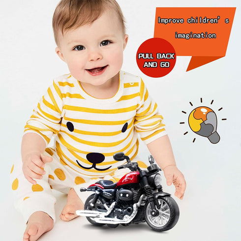 Die Cast Toy Motorcycle, Pull Back Motorcycle with Sounds and Lights, 1:14 Friction Powered Kids Toy Cars, Red Gift
