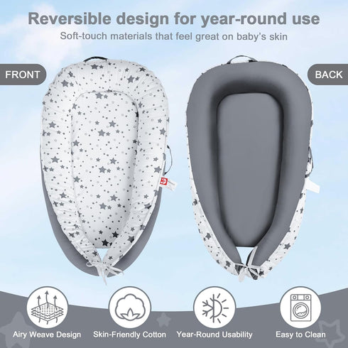 TEEAOE 024 Tummy Baby Lounger for Newborn Months, Portable Infant Seat with Ergonomic Support, Breathable Cotton Baby
