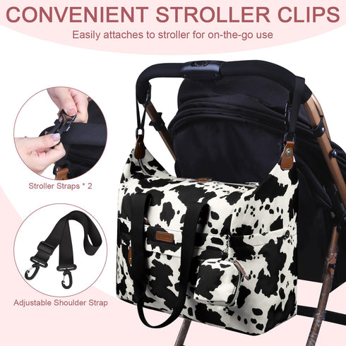 Mommy Pritent Diaper Tote - Baby Bag with Pacifier Case, Shoulder Straps, Stroller Clips, Waterproof Large Maternity