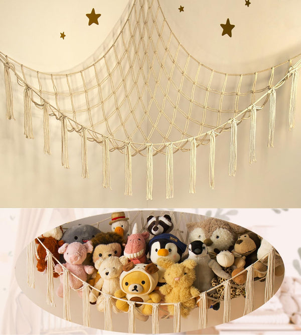 Large Stuffed Animal Storage Hammock Net - Hanging Toy Organizer for Stuffed Animals Corner, Baby Nursery Room Decor