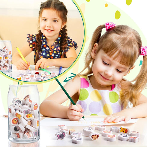 Chivao 72 Pcs Cute Safari Animals Erasers, Back to School Gifts for Kids, Mini Kawaii Character Pencil Top Erasers