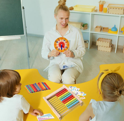 Wooden Abacus for Kids, Math Manipulatives Learning Clock for 5-8 Year Olds, Montessori Educational Math Toys for