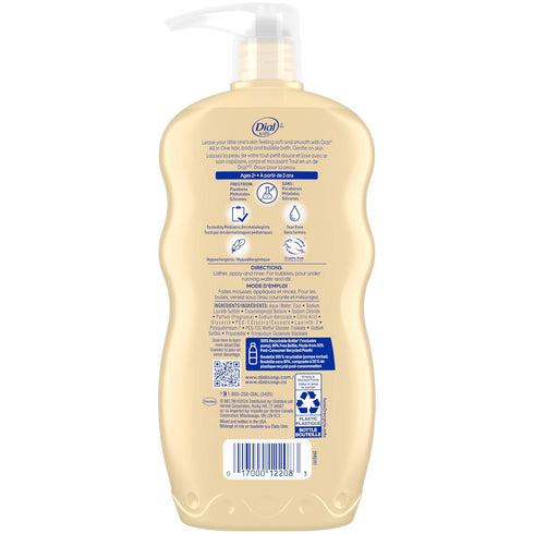 3-in-1 24 oz (Pack 4) Dial Kids Body + Hair + Bubble Bath, Peach, fl