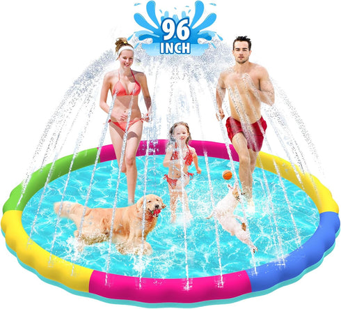 Raxurt Splash Pad - 97 Inch Splash Sprinkler Pad for Kids and Dogs, Durable Dog Pool Bath for Summer Outdoor Fun.