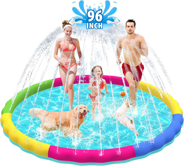 Raxurt Splash Pad - 97 Inch Splash Sprinkler Pad for Kids and Dogs, Durable Dog Pool Bath for Summer Outdoor Fun.