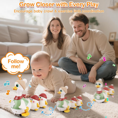 6-12 Tummy 1 Musical Crawling Duck Baby Toys for Months : Interactive Sensory Toy with Waddling & Calming Light