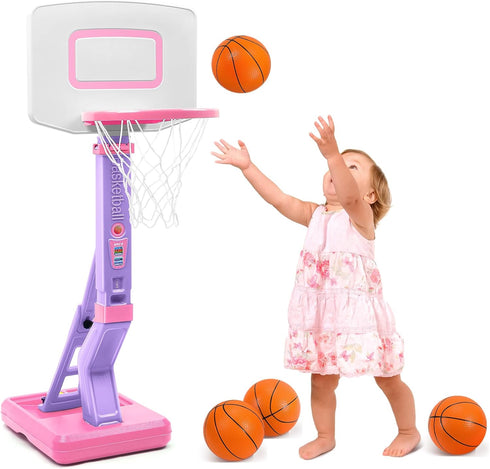 SUPER JOY Adjustable Toddler Basketball Hoop for Kids 1-3, Portable Indoor Outdoor Basketball Goal for Boys Girls