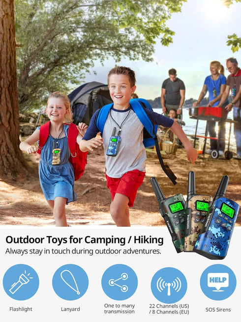 Walkie Talkies for Kids Rechargeable, 2 Pack Camouflage, 48 Hours Working Time Long Range Outdoor Camping Gift