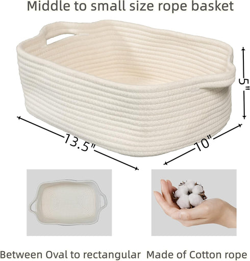 Woven Cotton Rope Storage Basket with Handles for Organizing Pet Toys, Decorative Rectangle Baby Nursery Gift Basket