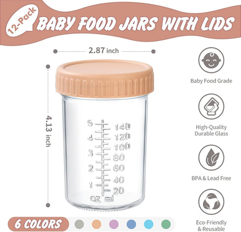 12 Pack 8 Oz 100% DRKIO Glass Baby Food Storage Containers - Baby Food Jars with Lids Baby Food Maker Microwave