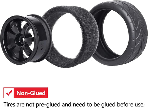 4PCS Rubber Tires & Wheel Rims 12mm Hex Hub for 1/10 Scale RC Vehicle - Width: 1.02" (26mm) OD 2.56"(65mm)