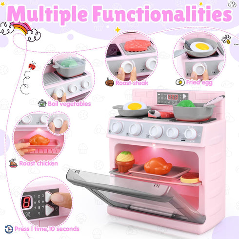 Playset, Set 11 Set 3+ PLAY Toy Oven Kids Kitchen Kids Play Kitchen with Accessories, Realistic Cooking Sounds Lights