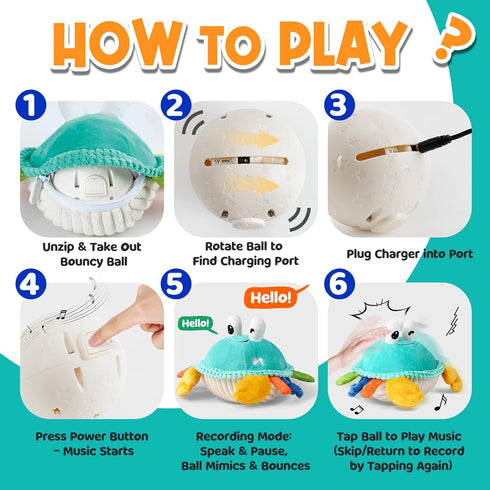 Tummy 12 18 50 1 2 3 FUNZBO Baby Time Toys Months -Musical Dancing Crawling Crab Babies Plush Toy, Interactive Infant