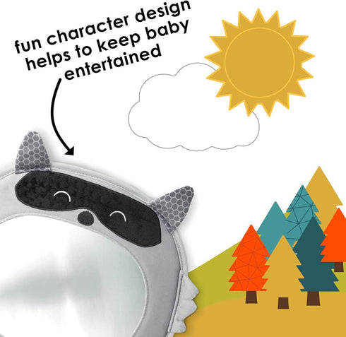 Diono Easy View Racoon Character Baby Car Mirror, Safety Car Seat Mirror for Rear Facing Infant, Fully Adjustable,