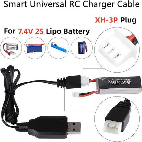 Aliwisdom XH3 7.4V 2S Universal RC Battery Charger Cable with Pin Connector Plug for Lipo Battery, Compatible RC Car/RC