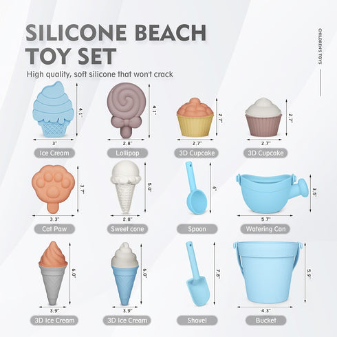 17Pcs Set,Silicone 12 MarcZero Silicone Beach Toys,Modern Baby Beach Toys,Travel Friendly Beach Bucket, Watering Can