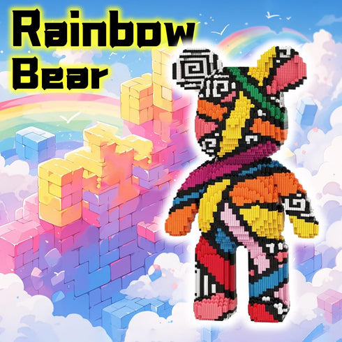 Set(16.9inches) Rainbow Graffiti Teddy Bear Micro Building Blocks Christmas Bear Building Blocks Winktoys Gift